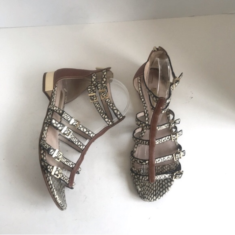 Louise Et Cie Tan Leather Snakeskin ANJA Open Toe Gladiator Sandals EU 38 - Picture 3 of 12